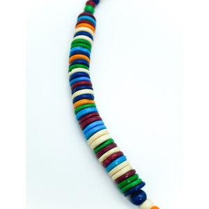 Collier ras de cou perles plates ovales en bois multicolore