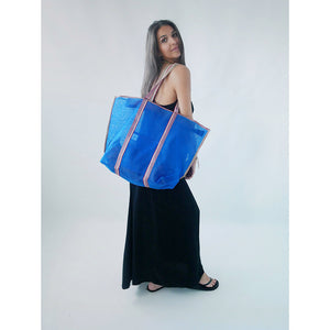 Cabas XL shopper de plage en toile de nylon bleu saphir