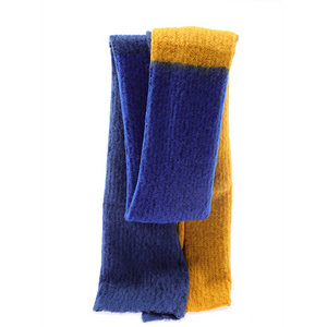 Écharpe longue jaune et bleu maille ajouré