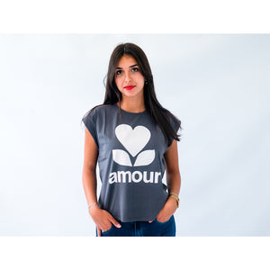 T-shirt manche ourlet gris amour