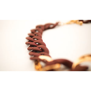 Collier chaîne grosse maille résine acrylique mat marron et doré
