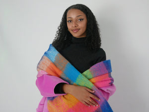 Grande écharpe pop multicolore grandes franges