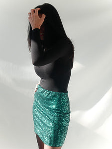 Mini jupe taille haute avec sequins vert