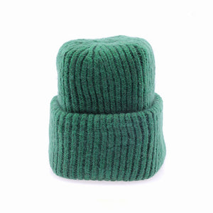 Bonnet vert  grosse maille en laine
