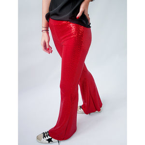 Pantalon flare sequins rouge