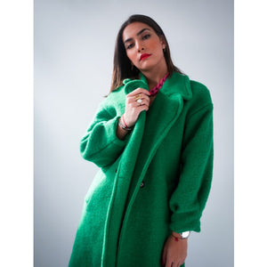 Manteau long vert en laine