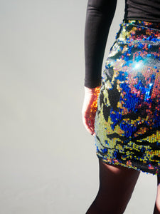 Mini jupe taille haute avec sequins multicolores